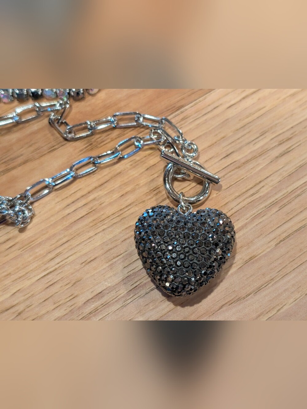 paparazzi Silver Chain Necklace with Black Crystal Heart Pendant